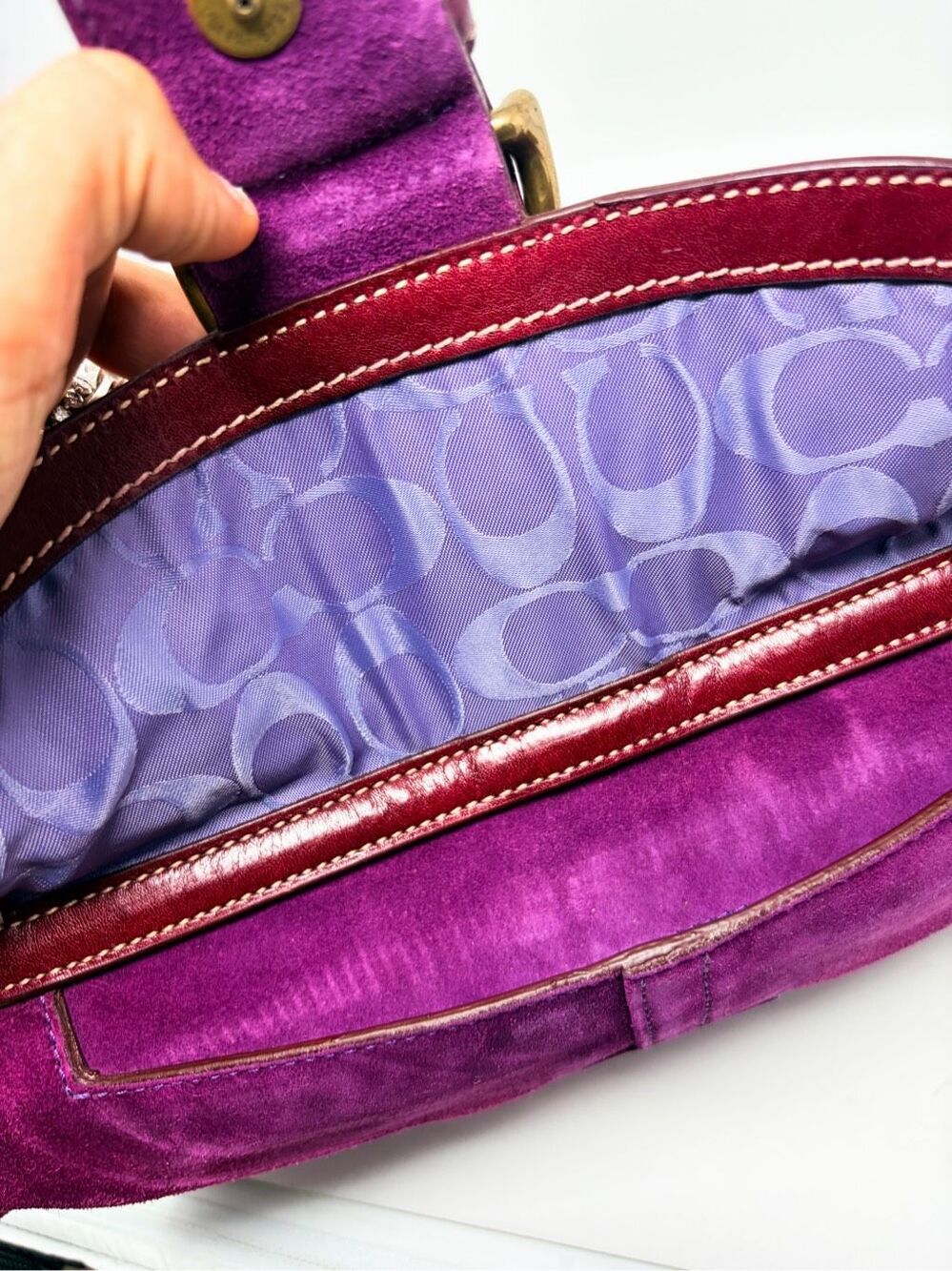 Vintage Coach Hampton Bucket Berry Purple Suede Leather Shoulder Bag VGUC - Picture 5 of 10